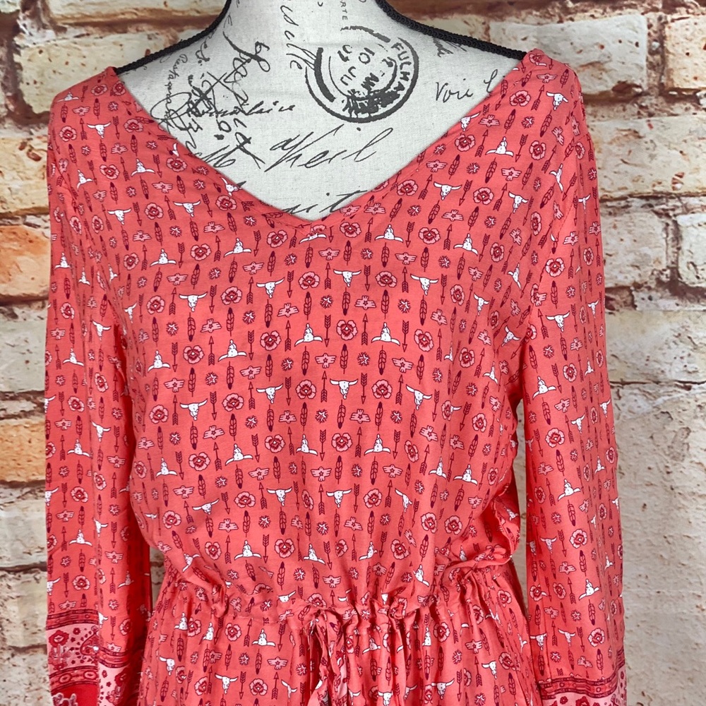 ❌NWT Hippie Indie Bohemian Red Rose Blouson Dress - Picture 8 of 14